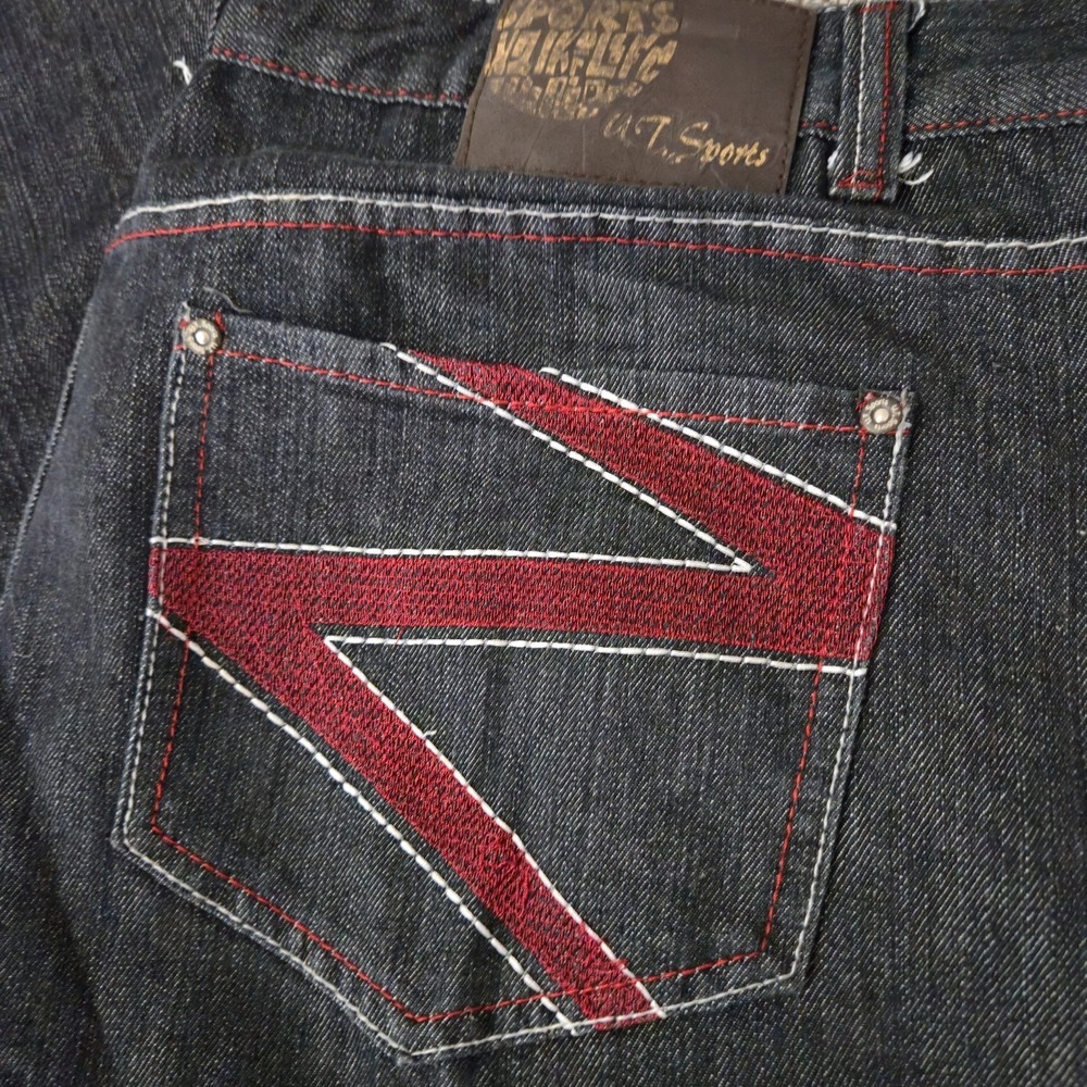 Vintage Skater Wide Leg Jeans 46x32 UT Sports Dark Wash Baggy Embroidered Y2K - Picture 2 of 9